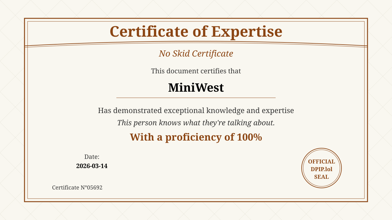 NoSkid Certificate